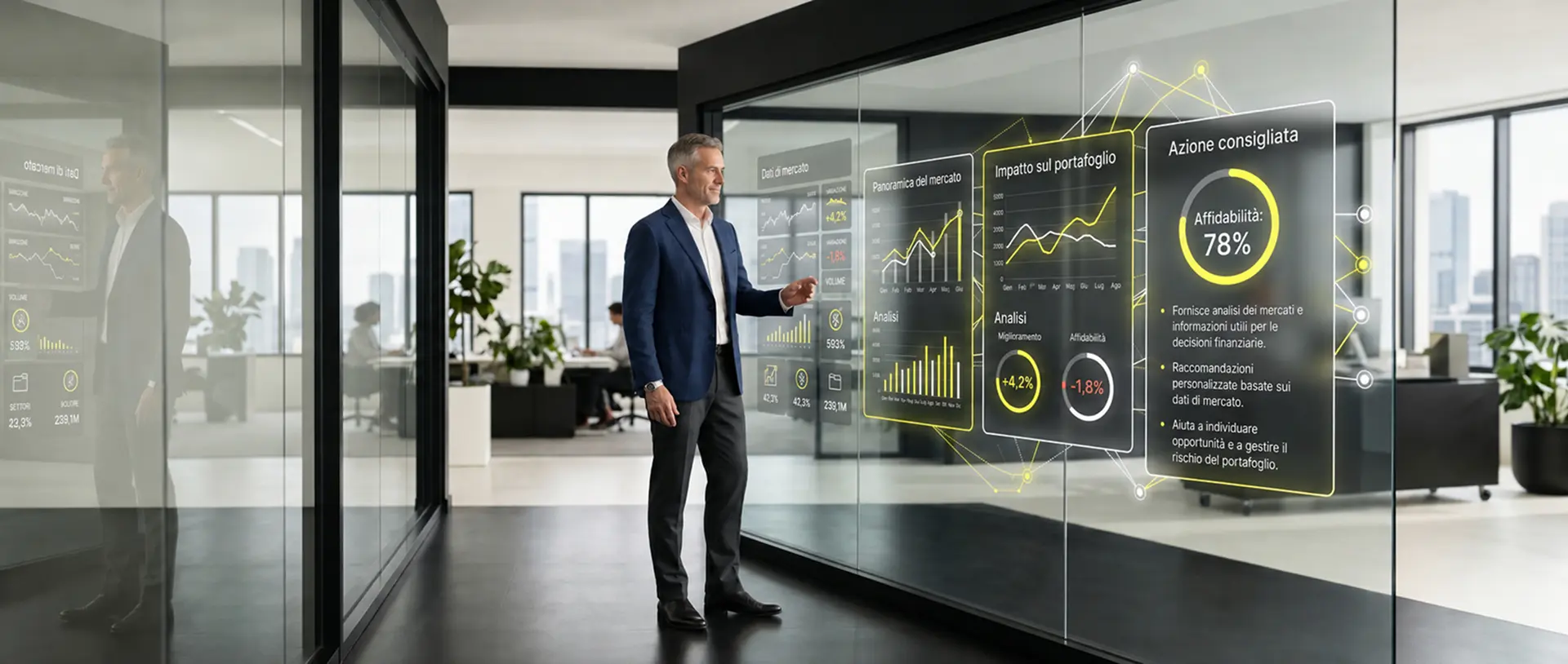 Investor reviewing Nuxment Invest analytics on a glass display